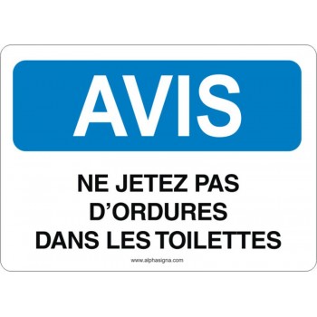 Affiche de sécurité: AVIS Ne jetez pas d'ordures dans les toilettes