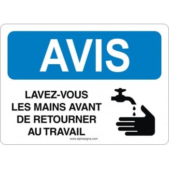 Affiche de sécurité: AVIS Lavez-vous les mains avant de retourner au travail