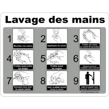 Affiche de sécurité et d'hygiène: Lavage des mains - version monochrome