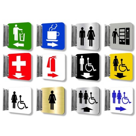 Affiche signalétique de corridor 3D (fixation simple) : Toilettes Hommes - handicapés
