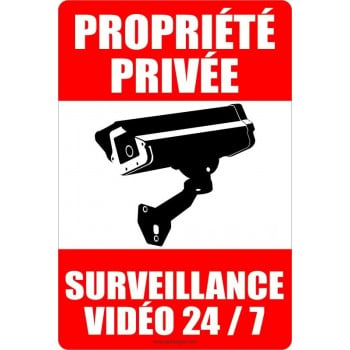 Affiche pour propriété privée - surveillance par caméra vidéo 24 / 7