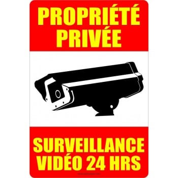 Affiche pour propriété privée - surveillance par caméra vidéo 24 heures