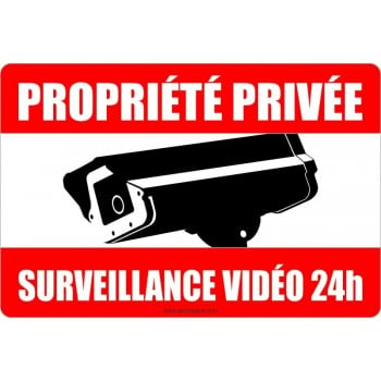 Affiche horizontale pour propriété privée - surveillance par caméra vidéo 24 heures