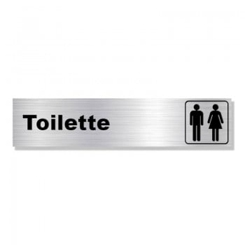 Plaque avec texte et pictogramme : Toilette
