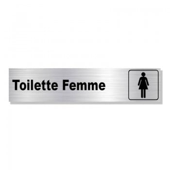 Plaque avec texte et pictogramme : Toilettes femmes