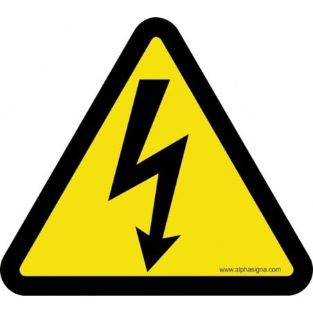 Affiche de sécurité : pictogramme en triangle jaune et noir, éclair haute tension