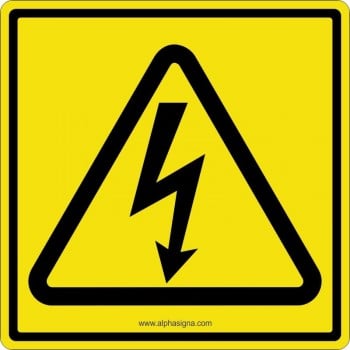 Affiche de sécurité: pictogramme Danger haute tension, jaune et noir