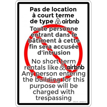 Affiche bilingue de propriété privée: Pas de location à court terme de type airbnb