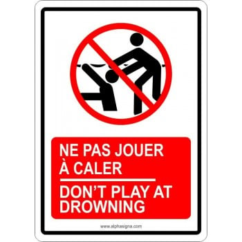 Affiche de sécurité bilingue pour piscine : ne pas jouer à caler