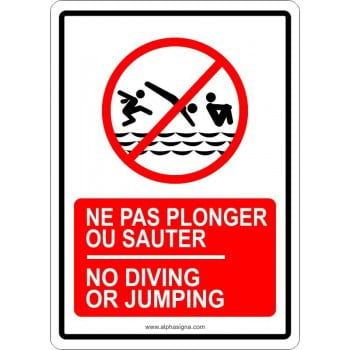 Affiche de sécurité bilingue pour piscine : ne pas plonger ou sauter
