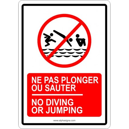 Affiche de sécurité bilingue pour piscine : ne pas plonger ou sauter
