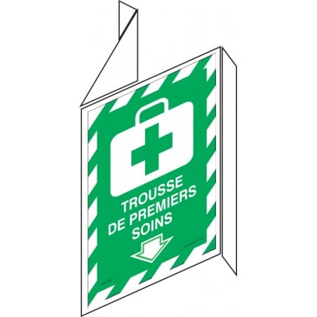 Affiche de sécurité: Trousse de premiers soins (en forme de V) (type 3D), avec contour hachuré