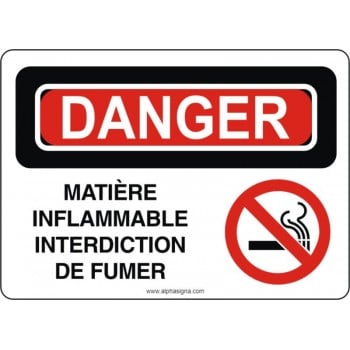 Affiche de sécurité: DANGER Matière inflammable interdiction de fumer