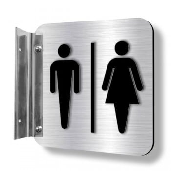 Affiche murale perpendiculaire avec pictogramme en relief 3D : Toilette homme femme (unijambe)