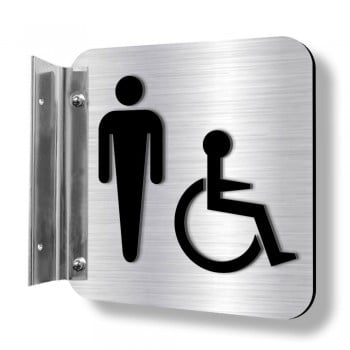 Affiche murale perpendiculaire avec pictogramme en relief 3D : Toilette homme handicapé (unijambe)