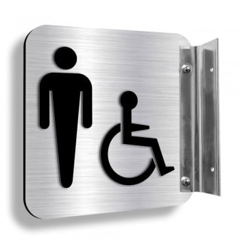 Affiche murale perpendiculaire avec pictogramme en relief 3D : Toilette homme handicapé (unijambe)
