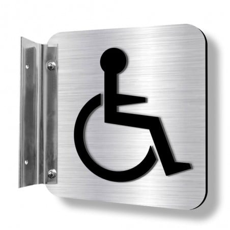 Affiche murale perpendiculaire avec pictogramme en relief 3D : Toilette handicapé (unijambe)