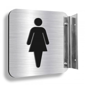 Affiche murale perpendiculaire avec pictogramme en relief 3D : Toilette femme (unijambe)