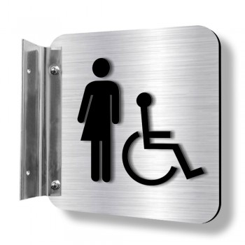Affiche murale perpendiculaire avec pictogramme en relief 3D : Toilette non genré handicapé (classique)