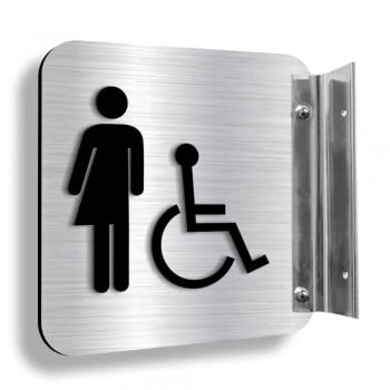 Affiche murale perpendiculaire avec pictogramme en relief 3D : Toilette non genré handicapé (classique)