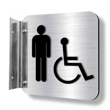 Affiche murale perpendiculaire avec pictogramme en relief 3D : Toilette homme handicapé (classique)