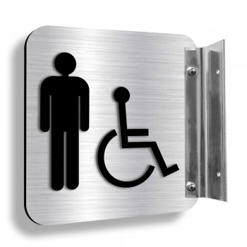 Affiche murale perpendiculaire avec pictogramme en relief 3D : Toilette homme handicapé (classique)