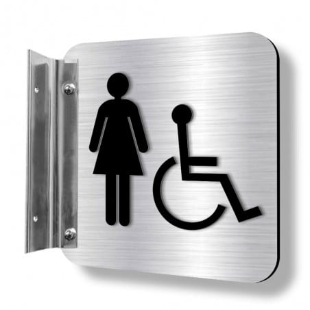 Affiche murale perpendiculaire avec pictogramme en relief 3D : Toilette femme handicapé (classique)