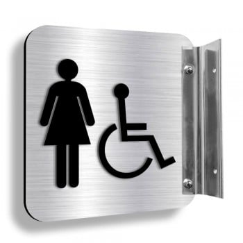 Affiche murale perpendiculaire avec pictogramme en relief 3D : Toilette femme handicapé (classique)