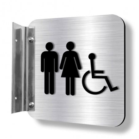 Affiche murale perpendiculaire avec pictogramme en relief 3D : Toilette homme femme handicapé(classique)