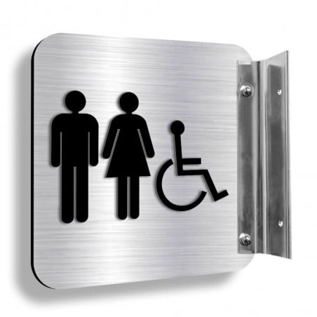 Affiche murale perpendiculaire avec pictogramme en relief 3D : Toilette homme femme handicapé(classique)