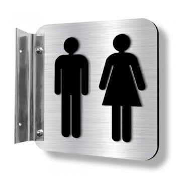 Affiche murale perpendiculaire avec pictogramme en relief 3D : Toilette homme femme (classique)