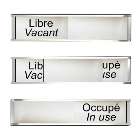 Plaque bilingue avec panneau coulissant: Libre - Vacant / Occupé - In use