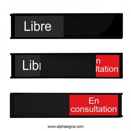 Plaque avec panneau coulissant pour rencontre professionnelle : Libre / En consultation (rouge)