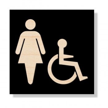 Plaque de porte ou murale en acrylique et bois relief 3D: toilettes femmes handicapées