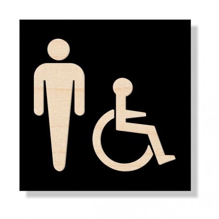 Plaque de porte ou murale en acrylique et bois relief 3D: toilettes hommes handicapées