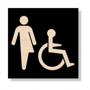Plaque de porte ou murale en acrylique et bois relief 3D: toilettes non genrées handicapées