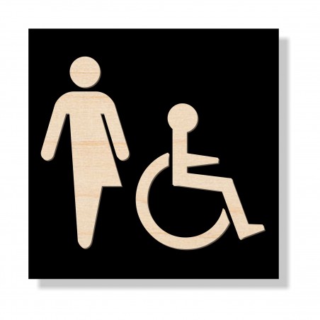 Plaque de porte ou murale en acrylique et bois relief 3D: toilettes non genrées handicapées