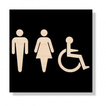 Plaque de porte ou murale en acrylique et bois relief 3D: toilettes hommes femmes handicapées