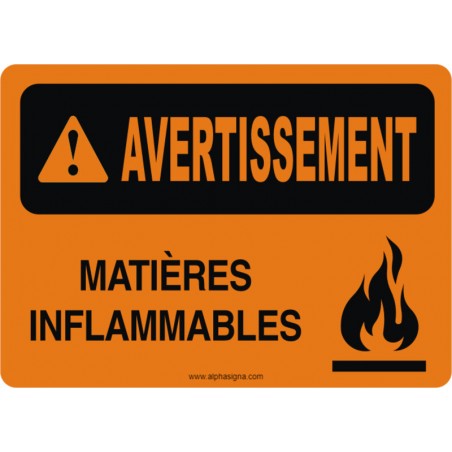 Affiche de sécurité: AVERTISSEMENT Matières inflammables