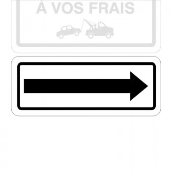 Plaque de stationnement complémentaire, flèche directionnelle noire sur fond blanc
