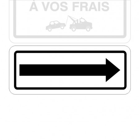 Plaque de stationnement complémentaire, flèche vers le côté, noire sur fond blanc