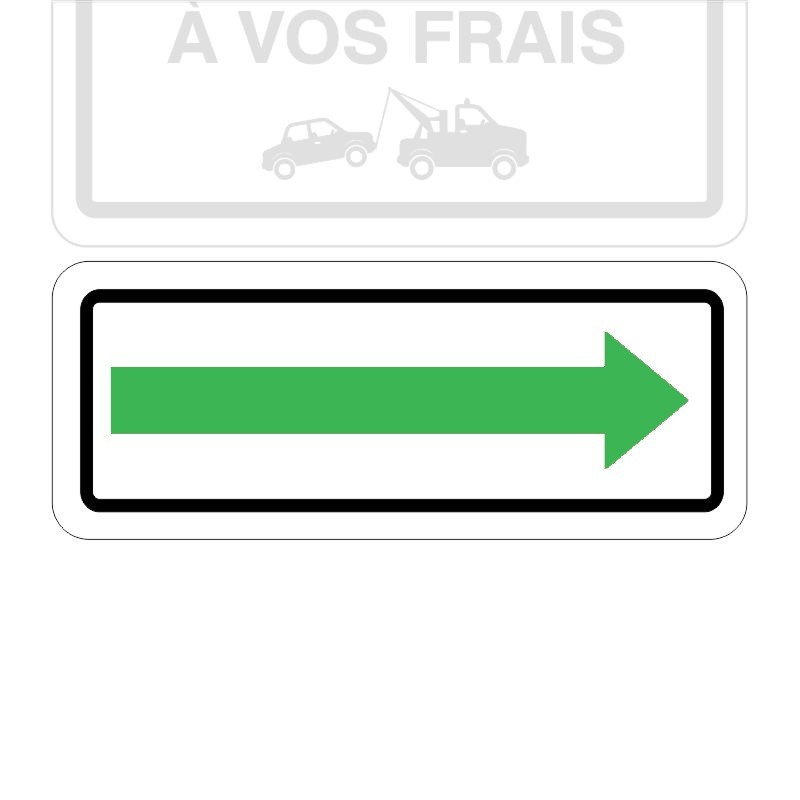 Plaque de stationnement complémentaire, flèche directionnelle verte sur fond blanc Matériaux:Autocollant de Vinyle Dimensions:4"