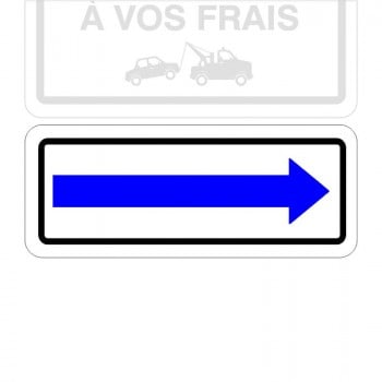 Plaque de stationnement complémentaire, flèche directionnelle noire     Flèches:Flèche double sens