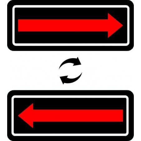 Plaque de stationnement complémentaire, flèche sur le côté, rouge sur fond noir
