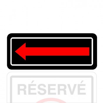 Plaque de stationnement complémentaire, flèche directionnelle rouge sur fond noir     Flèches:Flèche vers un côté