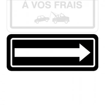 Plaque de stationnement complémentaire, flèche sur le côté, blanche sur fond blanc