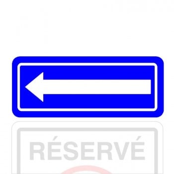 Plaque de stationnement complémentaire, flèche sur le côté, blanche sur fond bleu