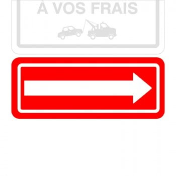 Plaque de stationnement complémentaire, flèche sur le côté, blanche sur fond rouge